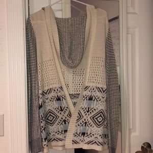 Cream patterned hooded cardigan